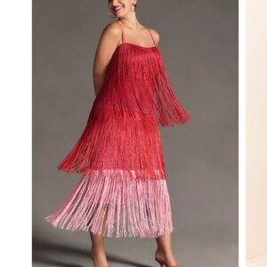 Elegant Red and Pink Fringe Maxi Dress